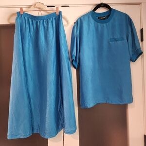 Diane Gilman 100% silk skirt shirt set